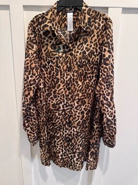 Lauren Ralph Lauren Leopard Print Cotton Button-Down Coverup Small
